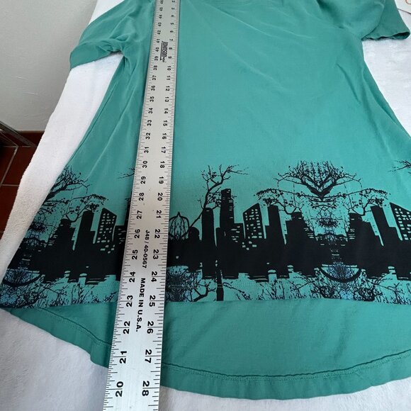 Ethos Paris Teal Organic Cotton Long Sleeve Shirt Top Small Urban Skyline Design - Picture 7 of 7